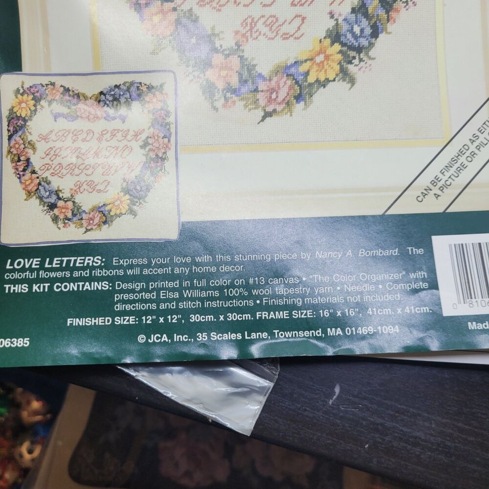 Elsa Williams Needlepoint Kit 12x12 Love Letters Heart Alphabet Sampler VTG - Picture 4 of 4
